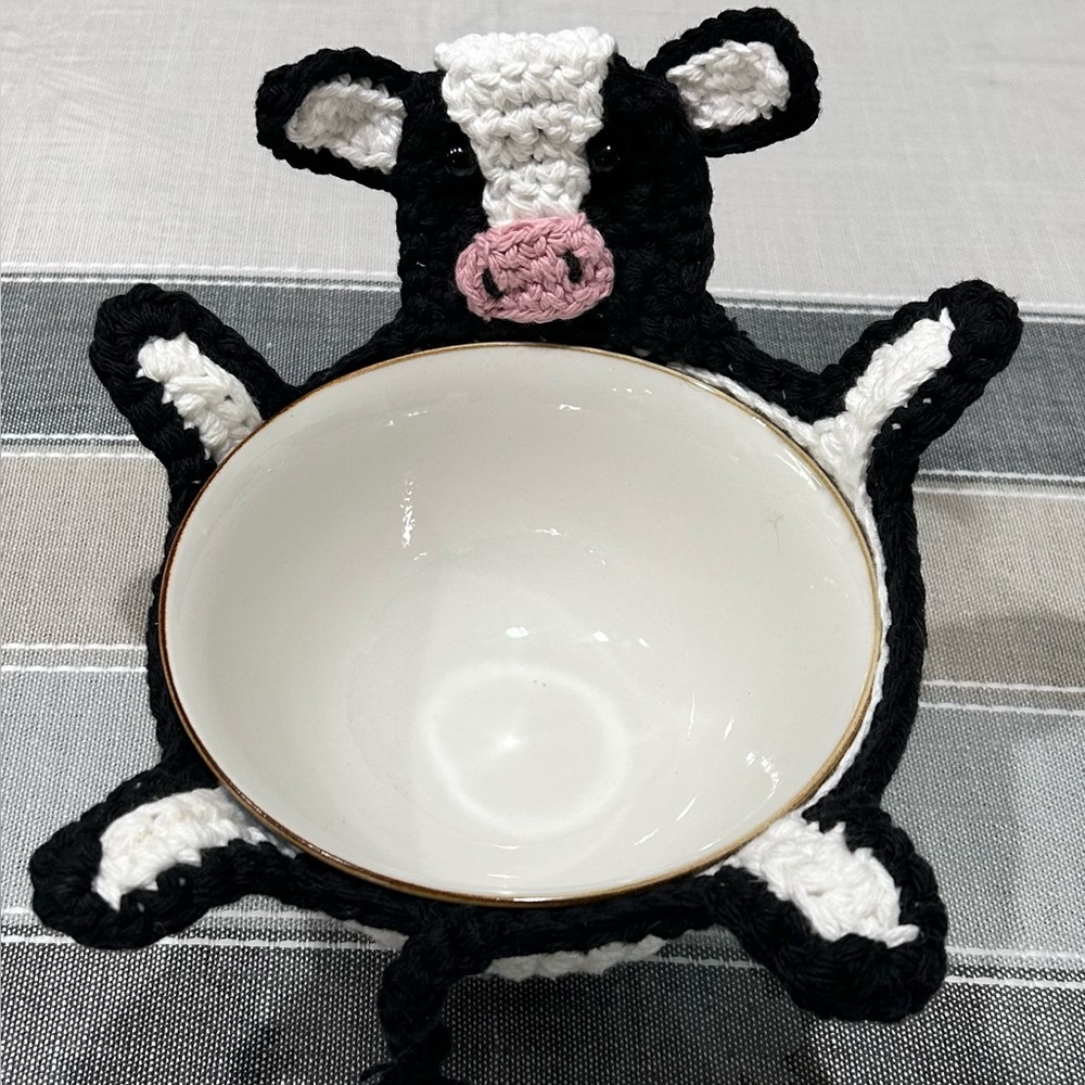 Charming Crochet Cow Bowl Holder